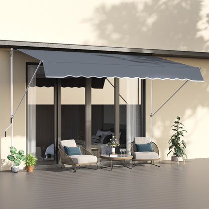 4x1.2m Retractable Arm Awning, Outdoor Sunshade Awning with Aluminum Crank and 180gsm Polyester Fabric, for Garden, Balcony, and Terrace, Dark Grey