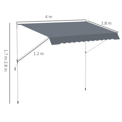 4x1.2m Retractable Arm Awning, Outdoor Sunshade Awning with Aluminum Crank and 180gsm Polyester Fabric, for Garden, Balcony, and Terrace, Dark Grey