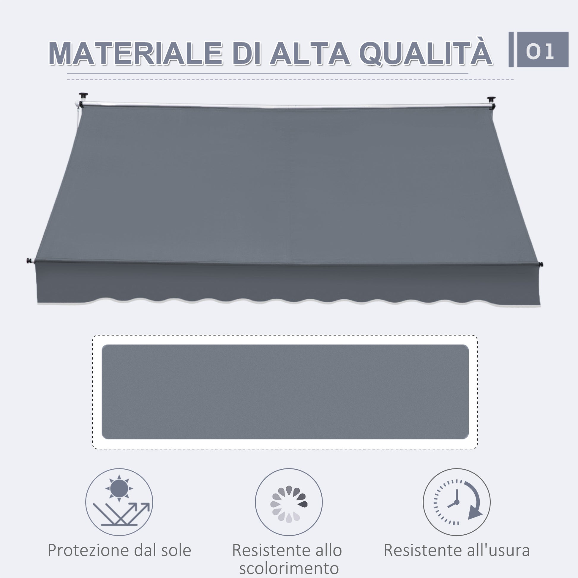 4x1.2m Retractable Arm Awning, Outdoor Sunshade Awning with Aluminum Crank and 180gsm Polyester Fabric, for Garden, Balcony, and Terrace, Dark Grey