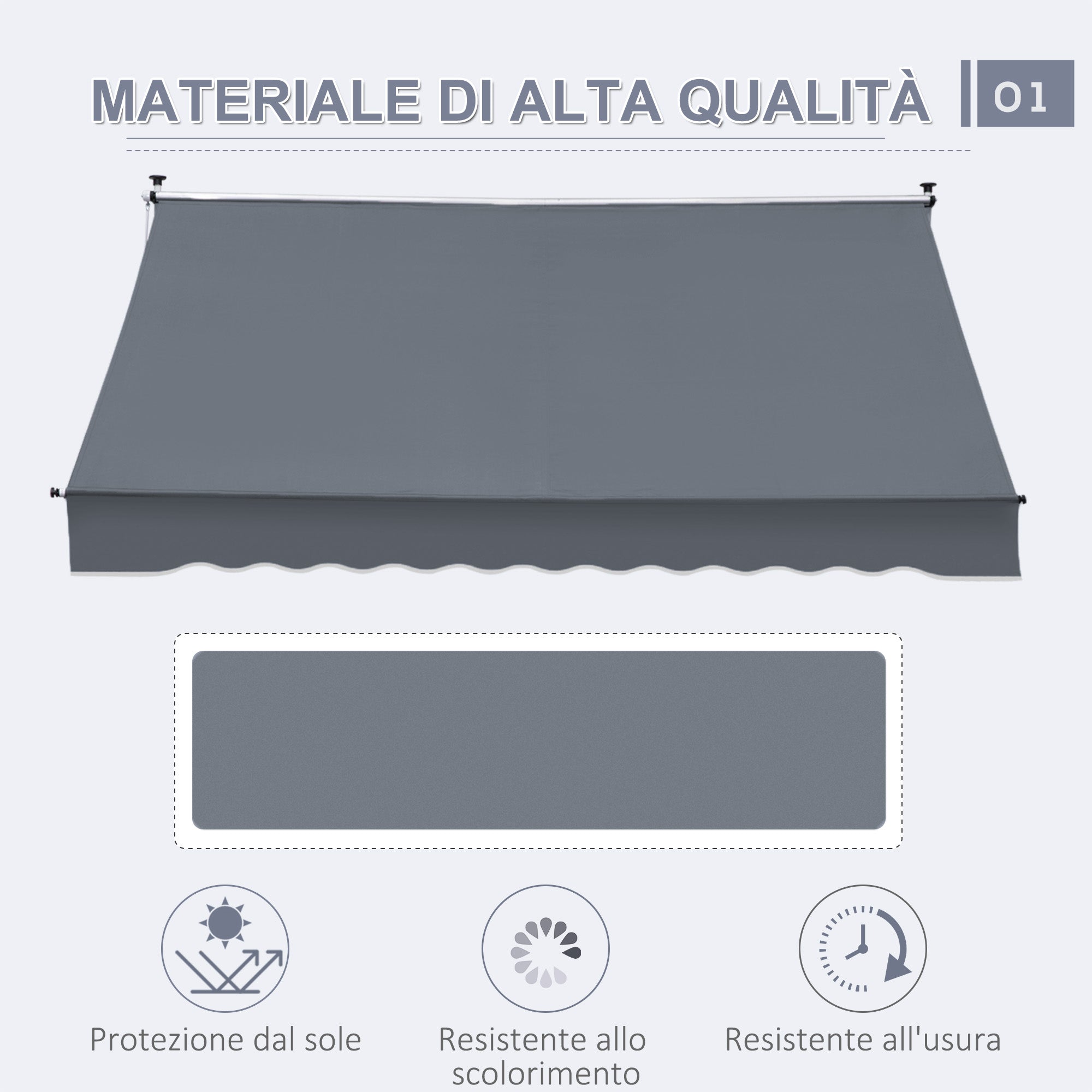 4x1.2m Retractable Arm Awning, Outdoor Sunshade Awning with Aluminum Crank and 180gsm Polyester Fabric, for Garden, Balcony, and Terrace, Dark Grey