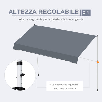 4x1.2m Retractable Arm Awning, Outdoor Sunshade Awning with Aluminum Crank and 180gsm Polyester Fabric, for Garden, Balcony, and Terrace, Dark Grey
