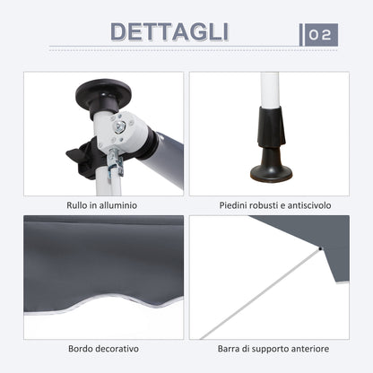 4x1.2m Retractable Arm Awning, Outdoor Sunshade Awning with Aluminum Crank and 180gsm Polyester Fabric, for Garden, Balcony, and Terrace, Dark Grey