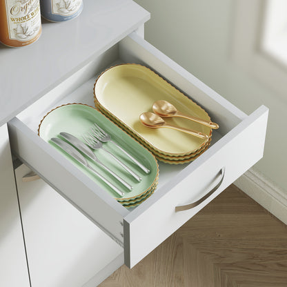 Contemporary kitchen buffet cabinet multi-storage 6 doors 1 drawer + large worktop dim. 101L x 39W x 180H cm in white gray wood