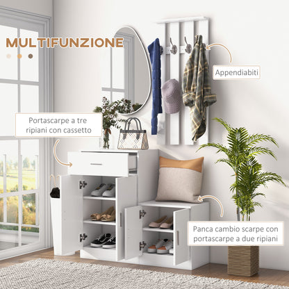 Shoe Rack with Combination Coat Rack for Entrance and Bedroom Wood 100x32x187cm White