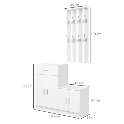 Shoe Rack with Combination Coat Rack for Entrance and Bedroom Wood 100x32x187cm White