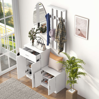 Shoe Rack with Combination Coat Rack for Entrance and Bedroom Wood 100x32x187cm White