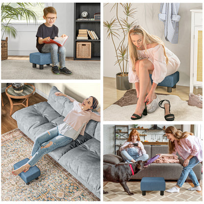 Living Room Footrest Low Stool Upholstered in Linen Rectangular Ottoman with Wooden Structure for Living Room Bedroom Navy Blue