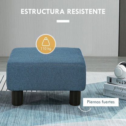 Living Room Footrest Low Stool Upholstered in Linen Rectangular Ottoman with Wooden Structure for Living Room Bedroom Navy Blue