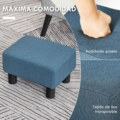 Living Room Footrest Low Stool Upholstered in Linen Rectangular Ottoman with Wooden Structure for Living Room Bedroom Navy Blue