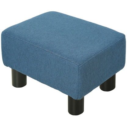 Living Room Footrest Low Stool Upholstered in Linen Rectangular Ottoman with Wooden Structure for Living Room Bedroom Navy Blue