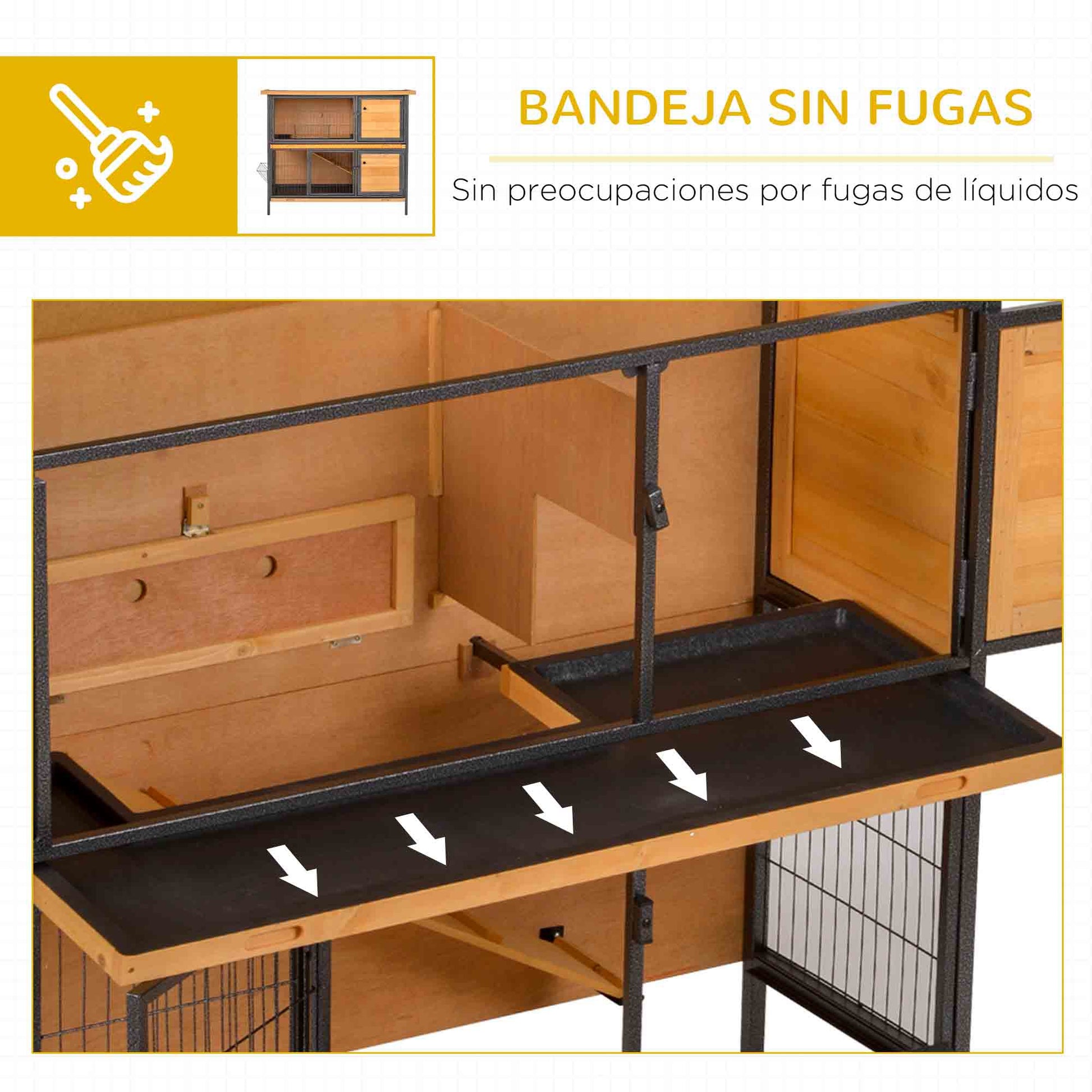 2-Level Wooden Rabbit Hutch with Flip Asphalt Roof Lockable Doors Removable Trays and Ramp Outdoor Rabbit Cage 122x50x101 cm Natural and Black