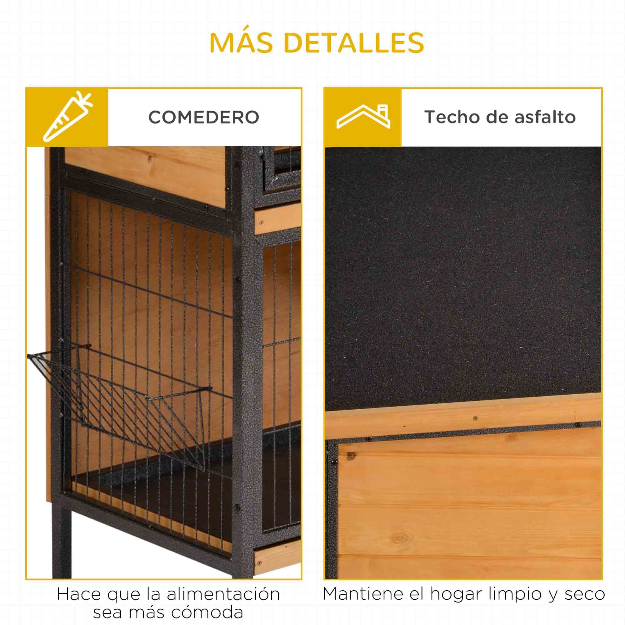 2-Level Wooden Rabbit Hutch with Flip Asphalt Roof Lockable Doors Removable Trays and Ramp Outdoor Rabbit Cage 122x50x101 cm Natural and Black