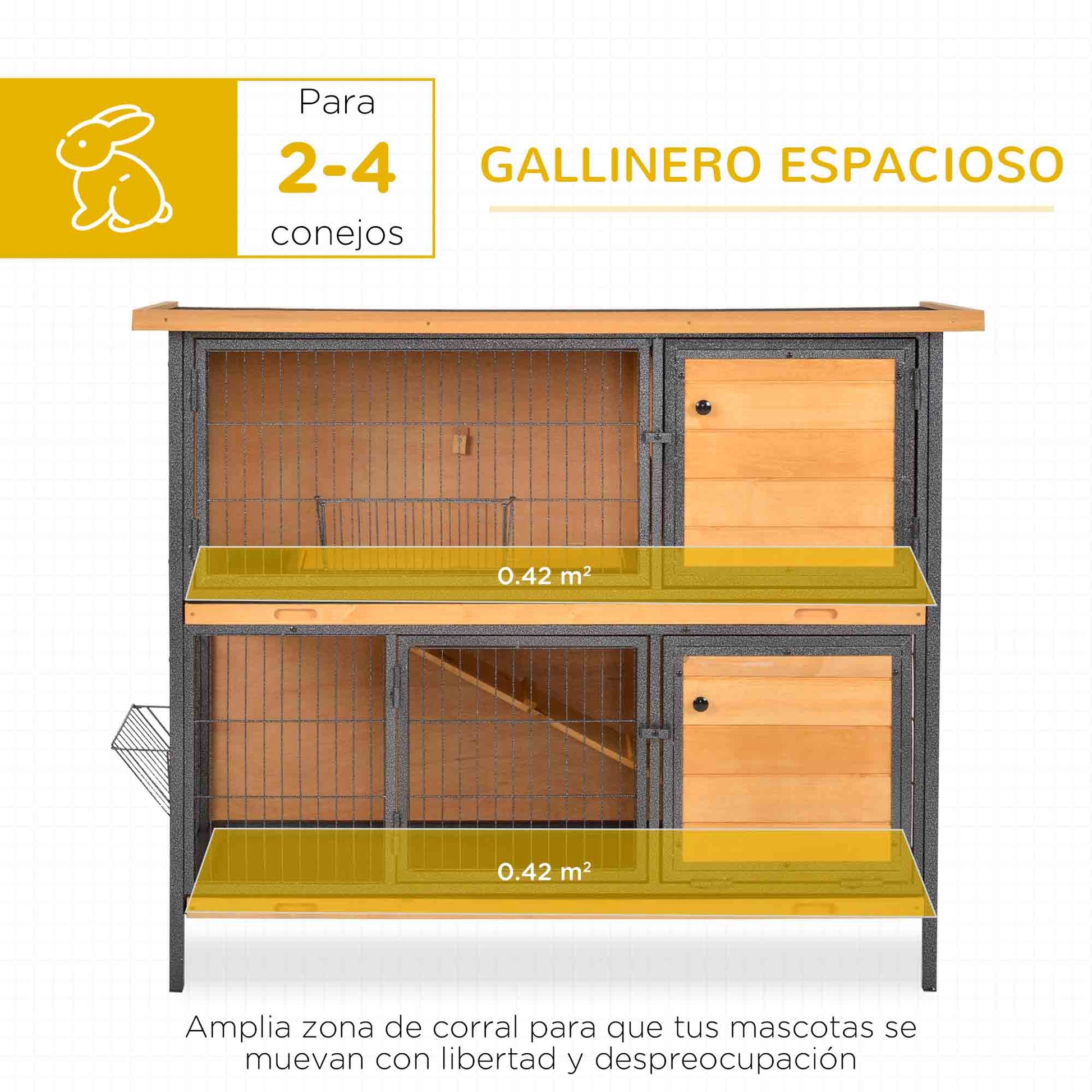 2-Level Wooden Rabbit Hutch with Flip Asphalt Roof Lockable Doors Removable Trays and Ramp Outdoor Rabbit Cage 122x50x101 cm Natural and Black