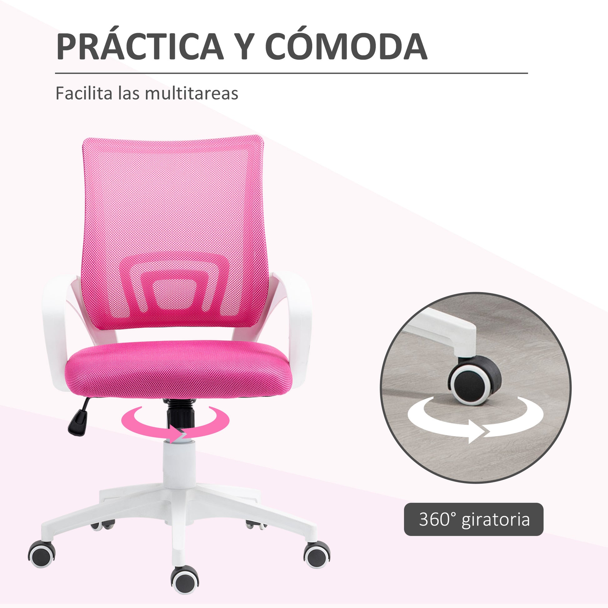Mesh Office Chair Swivel Desk Chair with Adjustable Height Rocking Function Lumbar Support and Armrests Chair for Study Load 120 kg Pink
