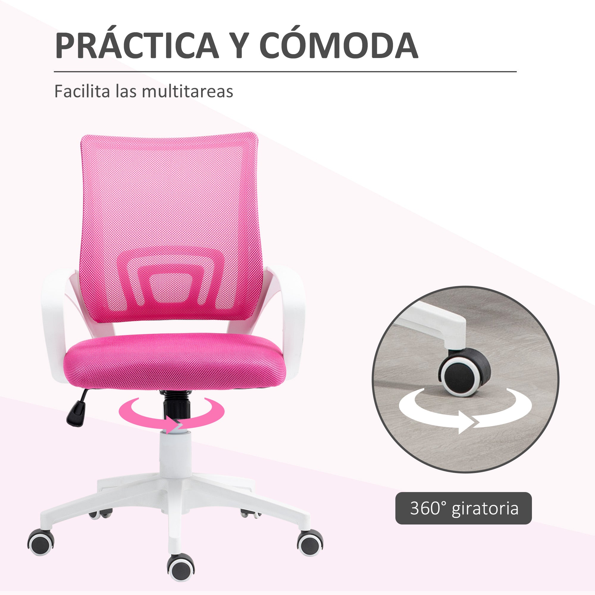 Mesh Office Chair Swivel Desk Chair with Adjustable Height Rocking Function Lumbar Support and Armrests Chair for Study Load 120 kg Pink