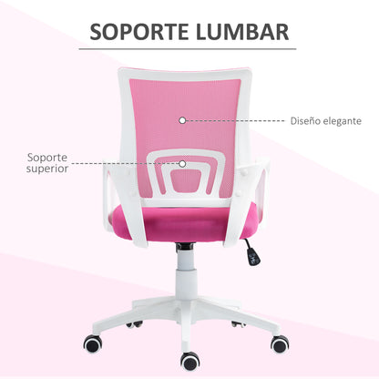 Mesh Office Chair Swivel Desk Chair with Adjustable Height Rocking Function Lumbar Support and Armrests Chair for Study Load 120 kg Pink