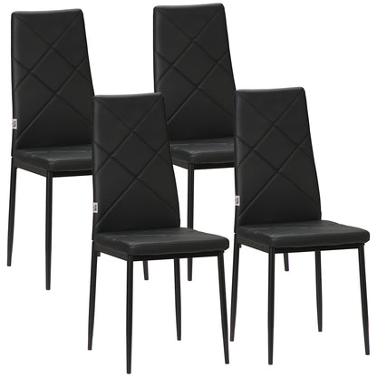 Set of 4 Dining Chairs Kitchen Chair with Backrest, Faux Leather, Padded Chair with Footrest, Living Room Chair, Chairs with Steel Legs for Dining Table, Black