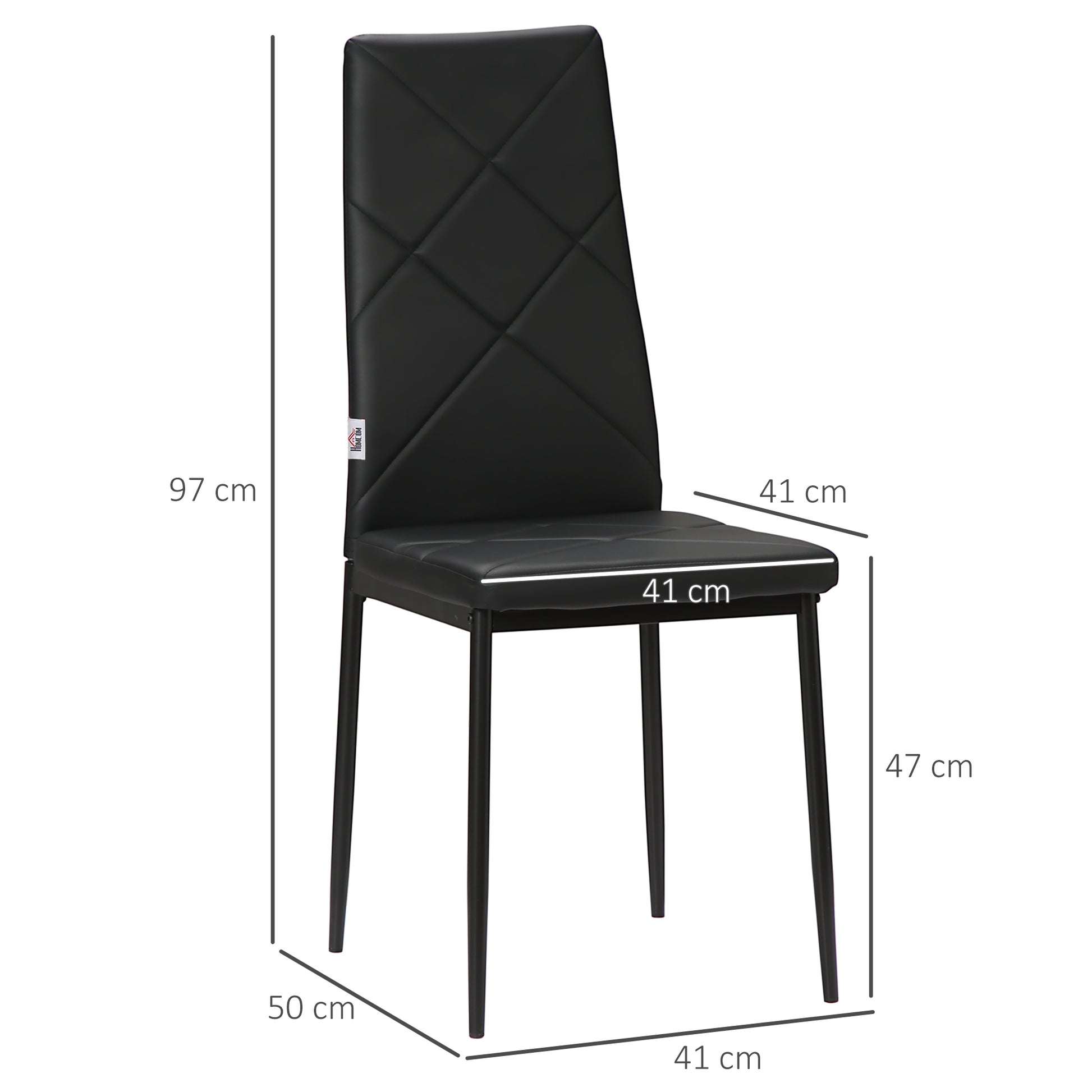 Set of 4 Dining Chairs Kitchen Chair with Backrest, Faux Leather, Padded Chair with Footrest, Living Room Chair, Chairs with Steel Legs for Dining Table, Black