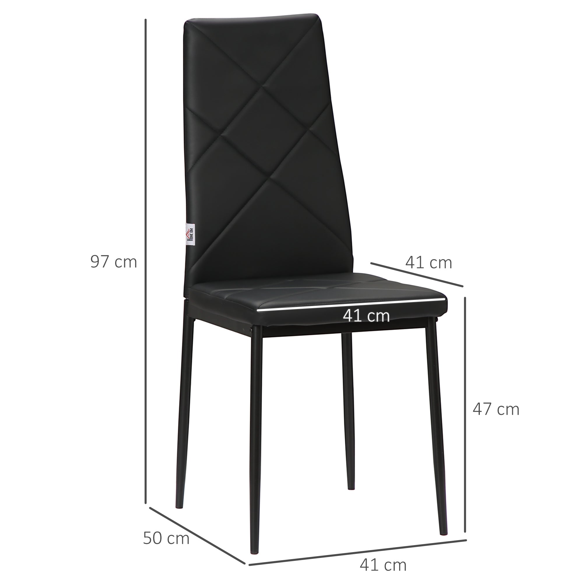 Set of 4 Dining Chairs Kitchen Chair with Backrest, Faux Leather, Padded Chair with Footrest, Living Room Chair, Chairs with Steel Legs for Dining Table, Black