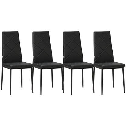 Set of 4 Dining Chairs Kitchen Chair with Backrest, Faux Leather, Padded Chair with Footrest, Living Room Chair, Chairs with Steel Legs for Dining Table, Black
