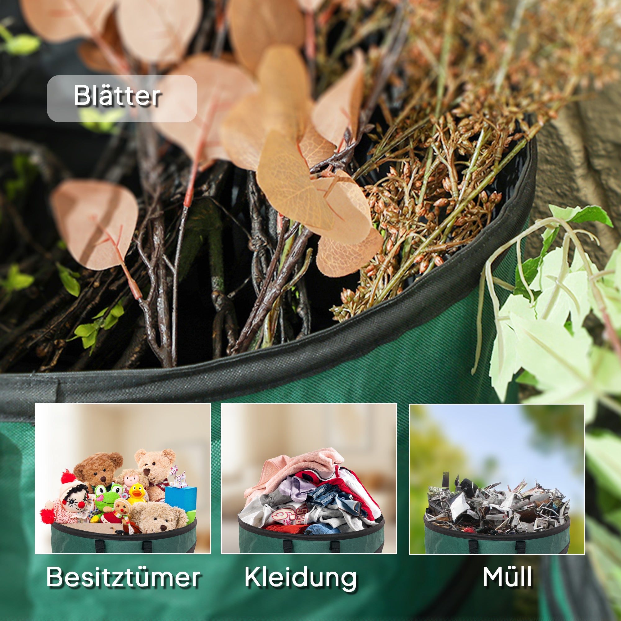 Garden Bag 4x86L Waterproof Garden Waste Bag with Handles, Sturdy Leaf Bag, Self-standing Garden Bags, Reusable Garden Waste Bags for Garden Waste Greenery