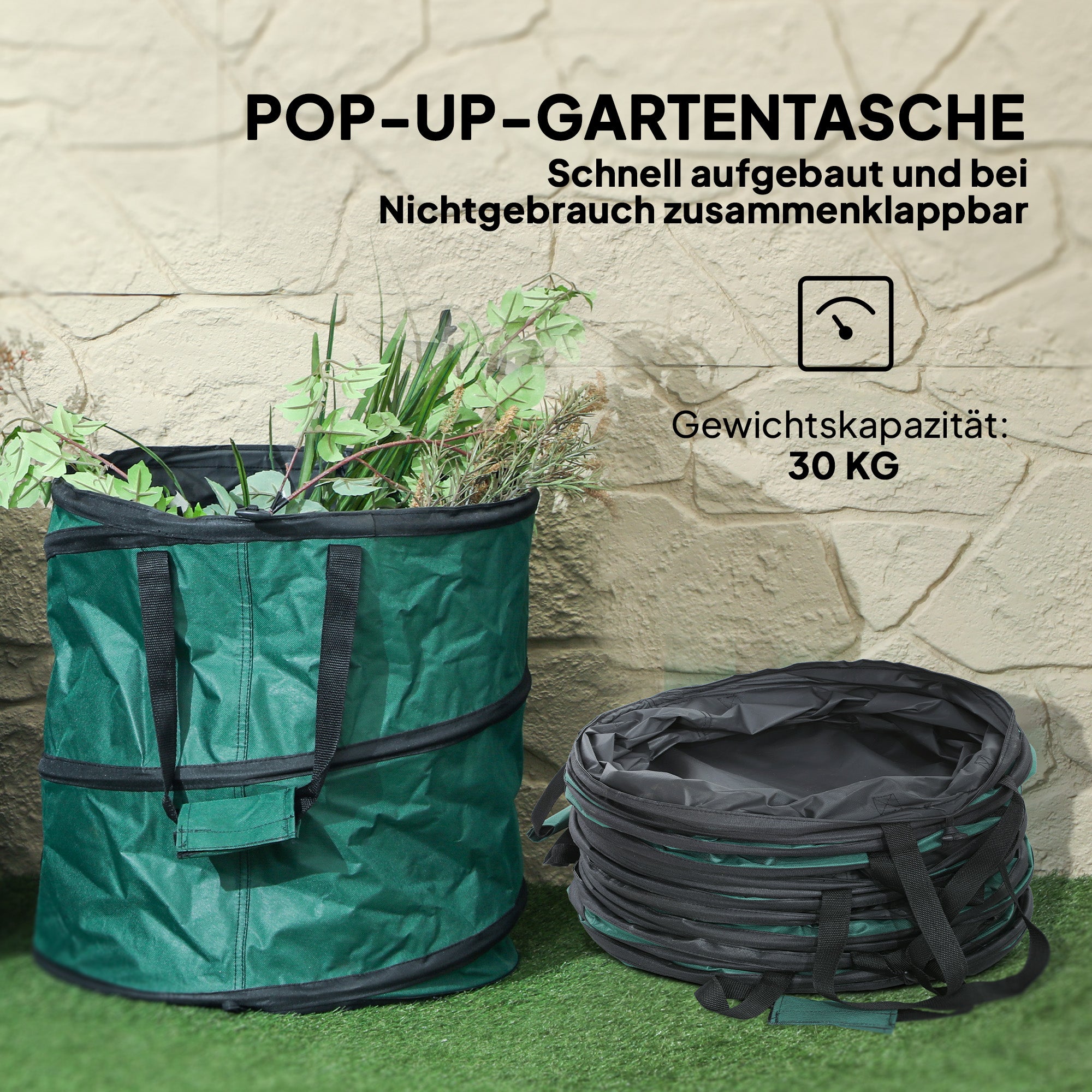 Garden Bag 4x86L Waterproof Garden Waste Bag with Handles, Sturdy Leaf Bag, Self-standing Garden Bags, Reusable Garden Waste Bags for Garden Waste Greenery