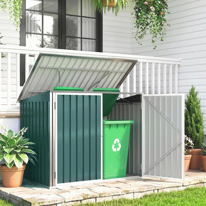 Lockable Steel Bin Storage Box for 2 Bins – Double Doors & Gas-Lift Lid, Ventilated, Green (179.5 x 108 x 129.5/113 cm)
