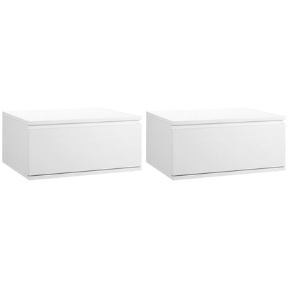 Set of 2 Modern Bedside Tables with Drawer and Suspended Design for Bedroom and Living Room, in Chipboard and MDF, 49x38x23cm, White