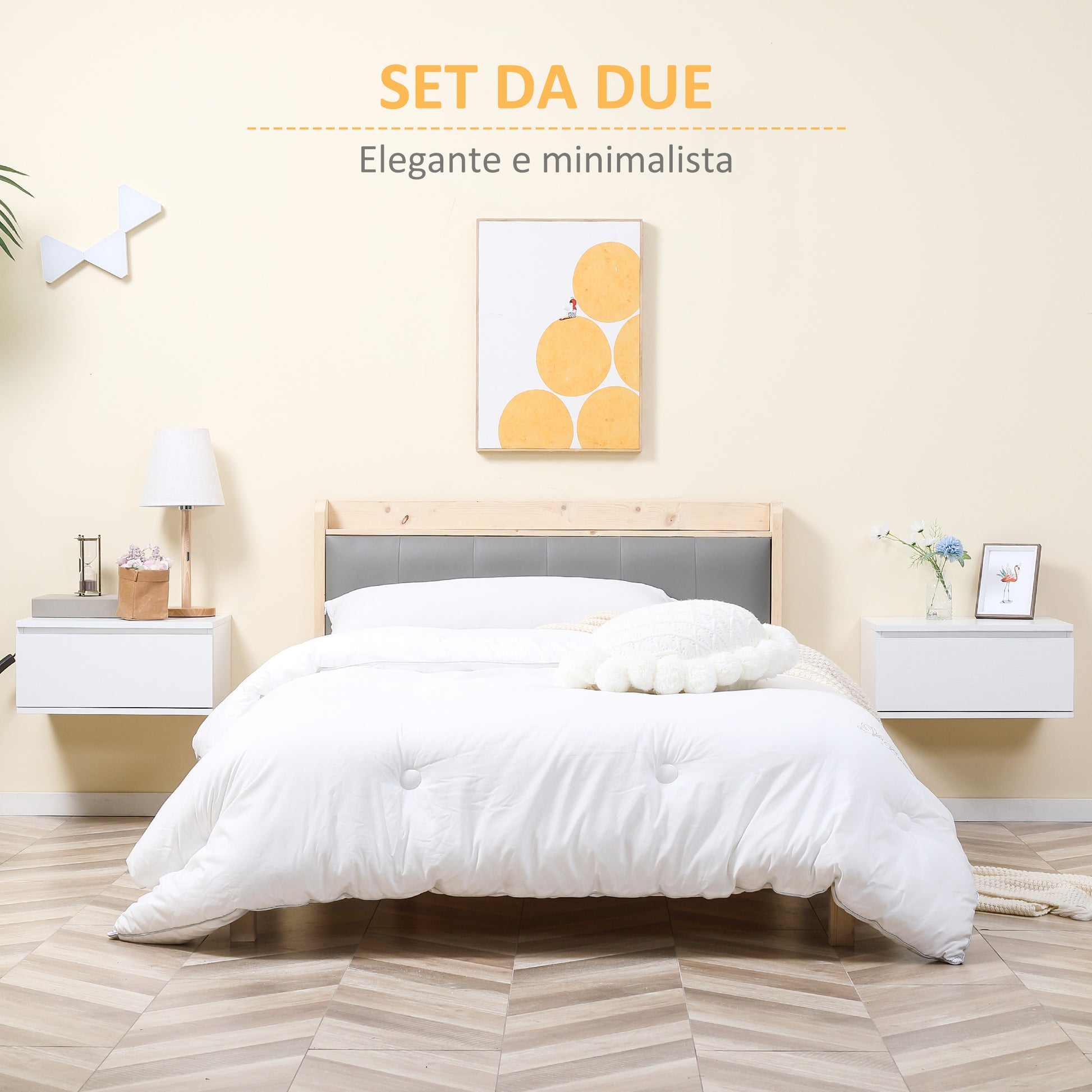 Set of 2 Modern Bedside Tables with Drawer and Suspended Design for Bedroom and Living Room, in Chipboard and MDF, 49x38x23cm, White