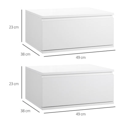 Set of 2 Modern Bedside Tables with Drawer and Suspended Design for Bedroom and Living Room, in Chipboard and MDF, 49x38x23cm, White