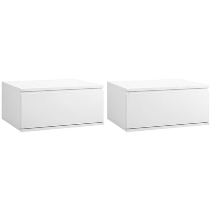 Set of 2 Modern Bedside Tables with Drawer and Suspended Design for Bedroom and Living Room, in Chipboard and MDF, 49x38x23cm, White