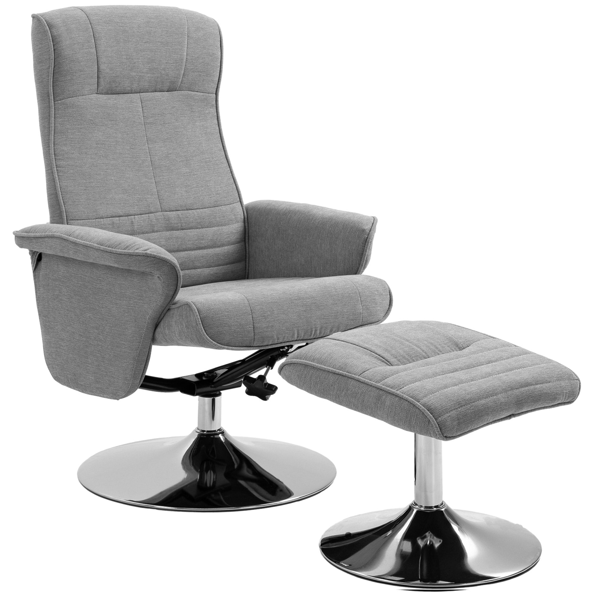 Reclining Chair with Footrest, 360° Swivel TV Chair with Reclining Function Upholstered TV Chair with Velvet Look for Living Room, Grey