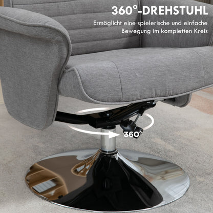 Reclining Chair with Footrest, 360° Swivel TV Chair with Reclining Function Upholstered TV Chair with Velvet Look for Living Room, Grey