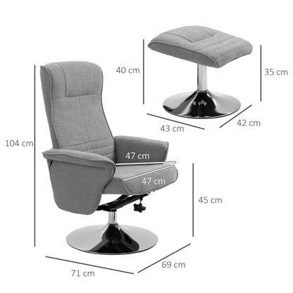 Reclining Chair with Footrest, 360° Swivel TV Chair with Reclining Function Upholstered TV Chair with Velvet Look for Living Room, Grey