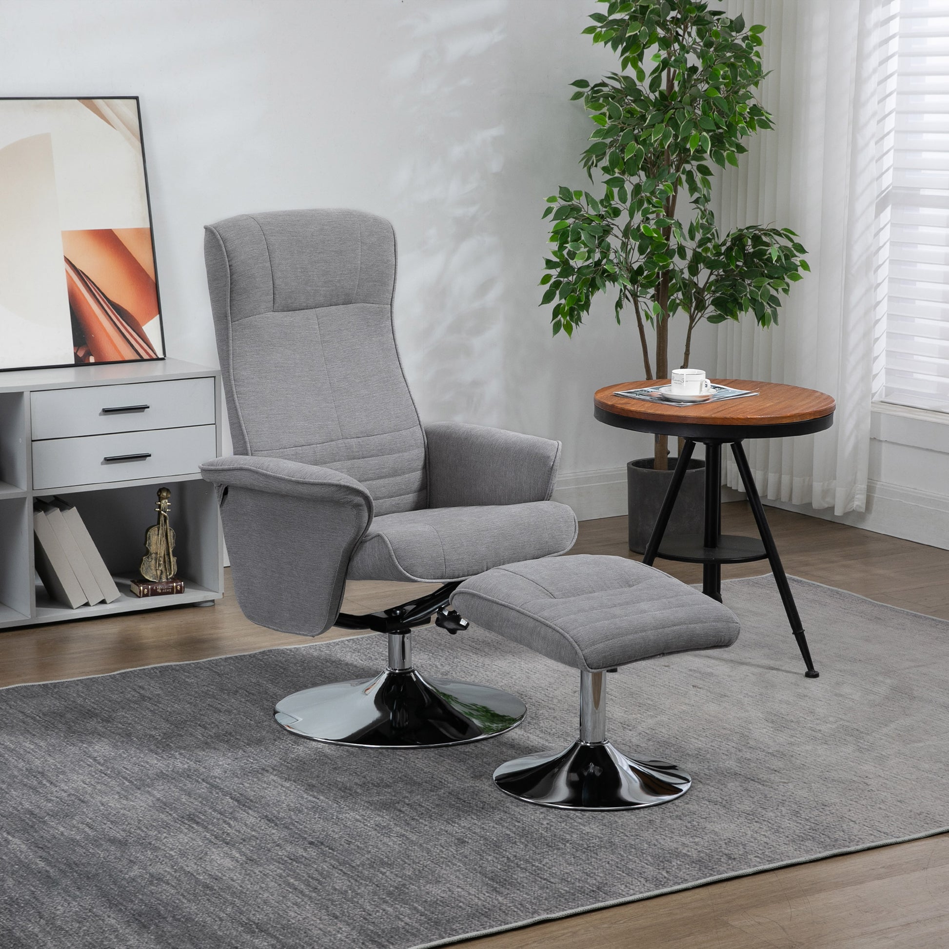Reclining Chair with Footrest, 360° Swivel TV Chair with Reclining Function Upholstered TV Chair with Velvet Look for Living Room, Grey