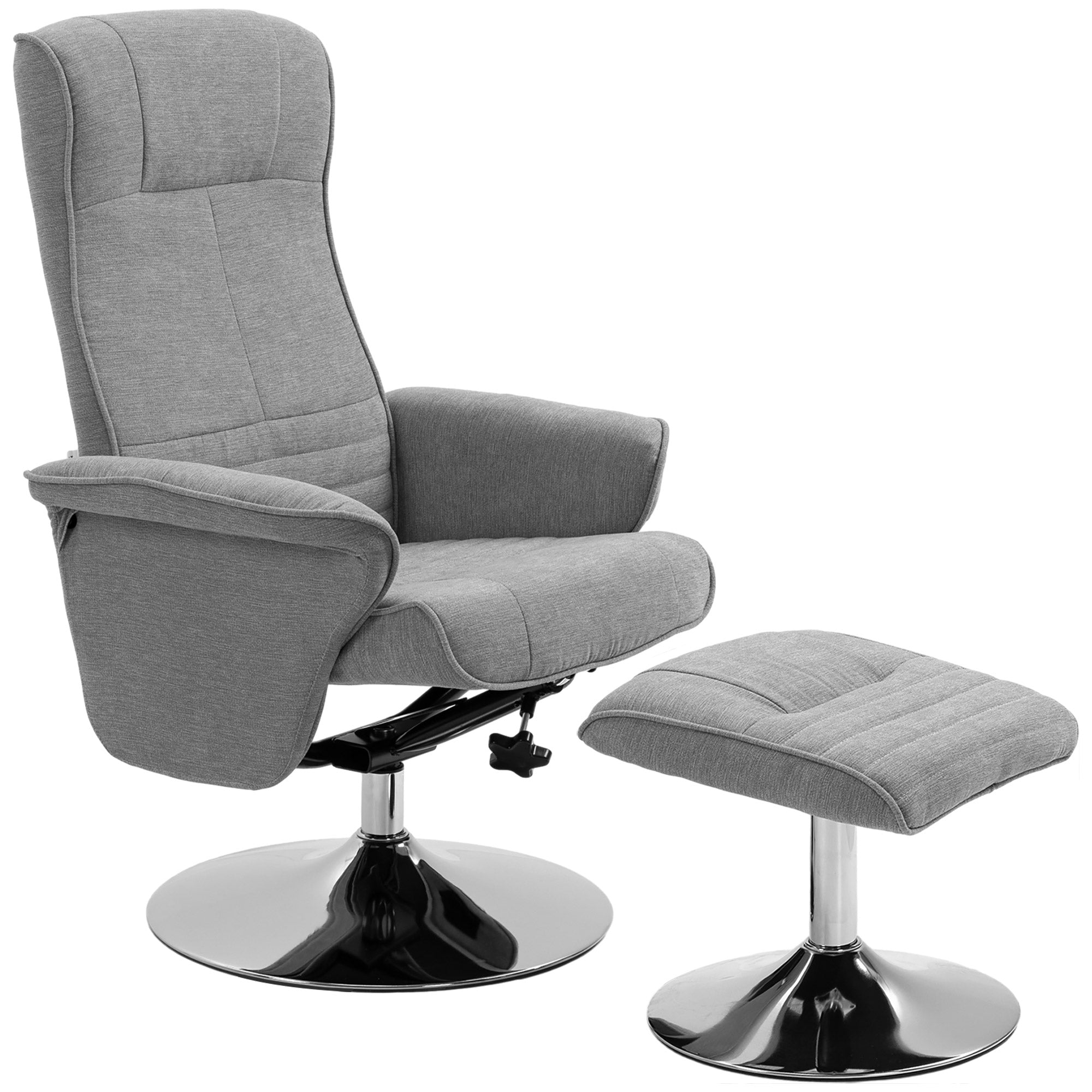 Reclining Chair with Footrest, 360° Swivel TV Chair with Reclining Function Upholstered TV Chair with Velvet Look for Living Room, Grey