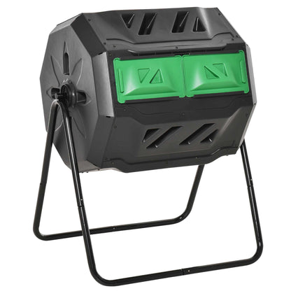 Composter 160L, 71cm x 65cm x 96cm Rotatable Quick Composter made of Plastic, Thermocomposter with 2 Chambers, for Organic and Garden Waste, Black