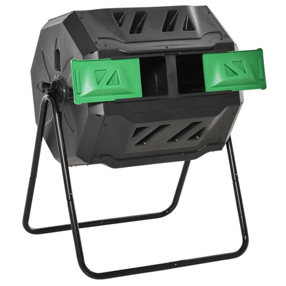 Composter 160L, 71cm x 65cm x 96cm Rotatable Quick Composter made of Plastic, Thermocomposter with 2 Chambers, for Organic and Garden Waste, Black