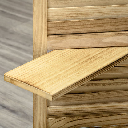 Indoor Room Divider 4 Panels 162L x 170H cm 3 Shelves Foldable Room Separator Louvred Doors Natural Paulownia Wood