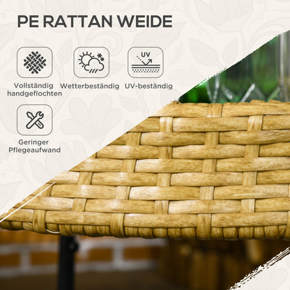 Rattan Trolley Serving Cart with 2 Shelves, Garden Rolling Cart, Round Kitchen Cart with Handles, Outdoor Bar Cart for Balcony, Steel Frame, Natural, Φ50 x 66 cm