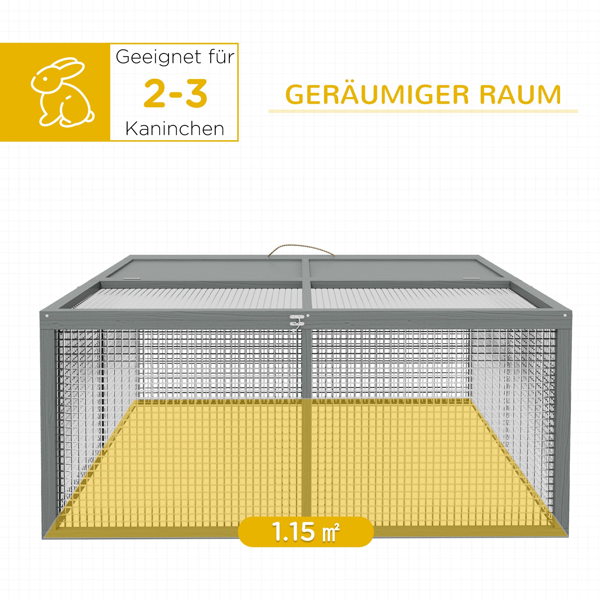 Rabbit Hutch for Dwarf Rabbits made of Wood, Foldable Small Animal Hutch with Outdoor Run, Rabbit Hutch with Folding Roof Handle for Guinea Pigs, Gray, 110 x 105 x 50 cm