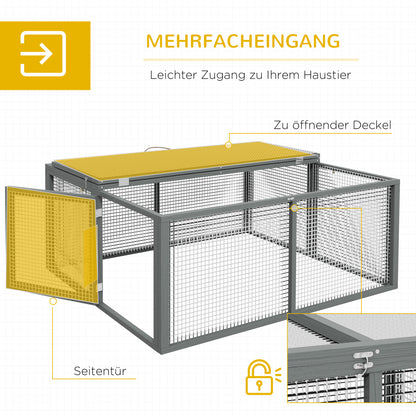 Rabbit Hutch for Dwarf Rabbits made of Wood, Foldable Small Animal Hutch with Outdoor Run, Rabbit Hutch with Folding Roof Handle for Guinea Pigs, Gray, 110 x 105 x 50 cm