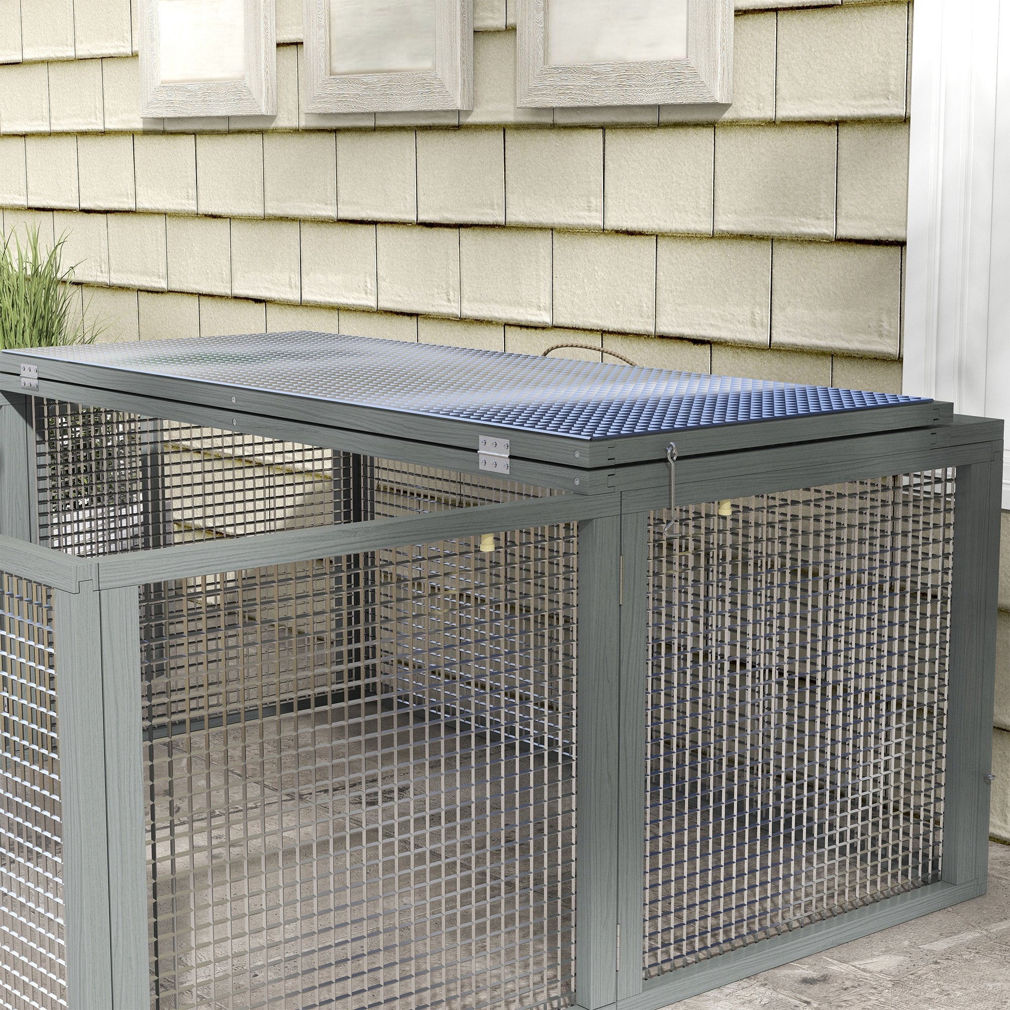 Rabbit Hutch for Dwarf Rabbits made of Wood, Foldable Small Animal Hutch with Outdoor Run, Rabbit Hutch with Folding Roof Handle for Guinea Pigs, Gray, 110 x 105 x 50 cm