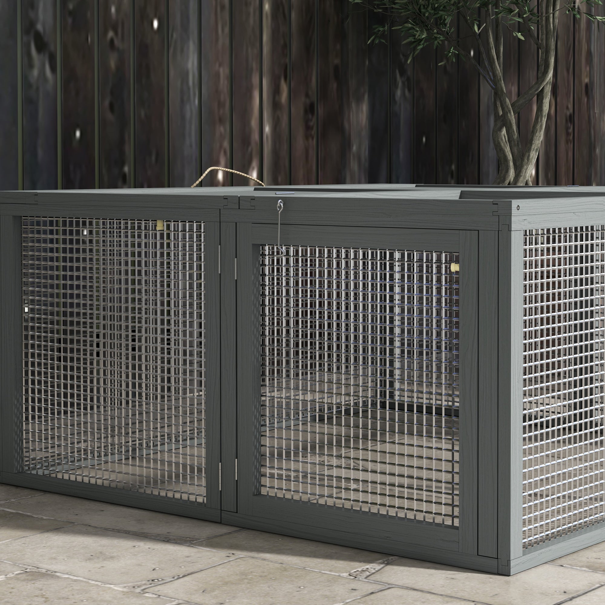Rabbit Hutch for Dwarf Rabbits made of Wood, Foldable Small Animal Hutch with Outdoor Run, Rabbit Hutch with Folding Roof Handle for Guinea Pigs, Gray, 110 x 105 x 50 cm