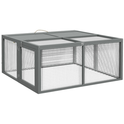 Rabbit Hutch for Dwarf Rabbits made of Wood, Foldable Small Animal Hutch with Outdoor Run, Rabbit Hutch with Folding Roof Handle for Guinea Pigs, Gray, 110 x 105 x 50 cm