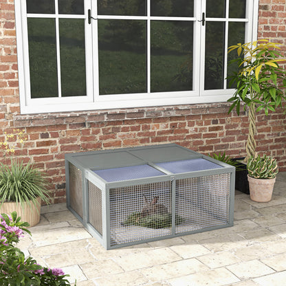 Rabbit Hutch for Dwarf Rabbits made of Wood, Foldable Small Animal Hutch with Outdoor Run, Rabbit Hutch with Folding Roof Handle for Guinea Pigs, Gray, 110 x 105 x 50 cm
