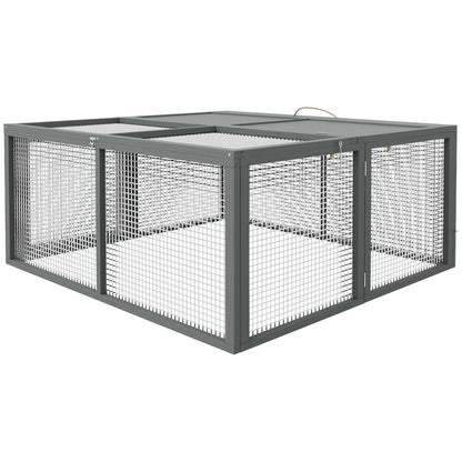 Rabbit Hutch for Dwarf Rabbits made of Wood, Foldable Small Animal Hutch with Outdoor Run, Rabbit Hutch with Folding Roof Handle for Guinea Pigs, Gray, 110 x 105 x 50 cm