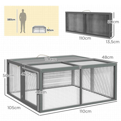 Rabbit Hutch for Dwarf Rabbits made of Wood, Foldable Small Animal Hutch with Outdoor Run, Rabbit Hutch with Folding Roof Handle for Guinea Pigs, Gray, 110 x 105 x 50 cm