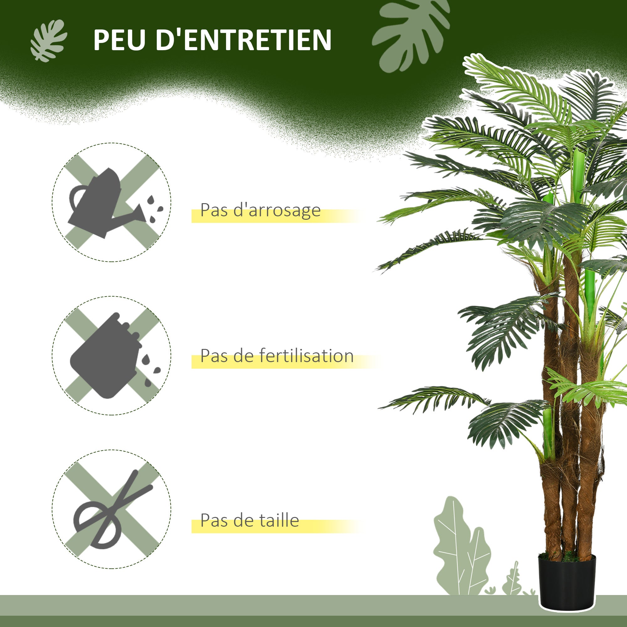 Artificial Palm Tree H.1.6m Artificial Tree Trunk Branches Lichen Leaves High Realism Included Pot