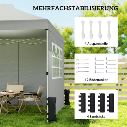 10'x10' Waterproof Height-Adjustable Pop-Up Canopy — 3 Sidewalls, Windows & Vents, UV50+, Folding Party Tent with Rolling Carry Bag, Light Gray